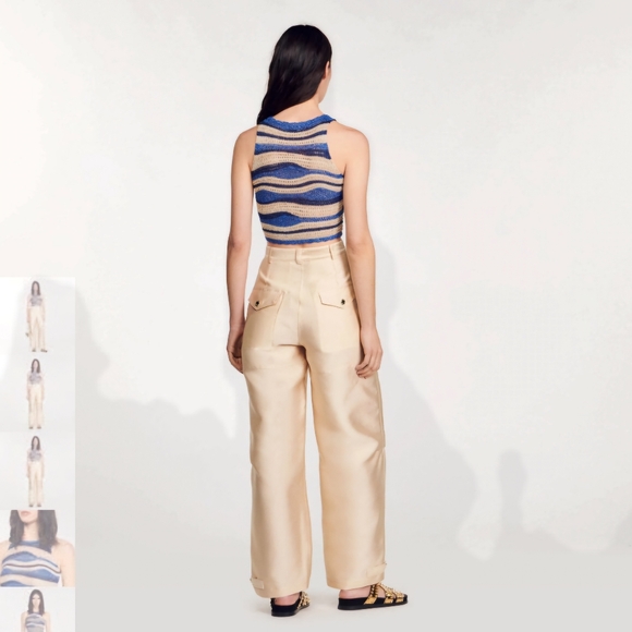 New With tags Sandro Octave Metallic Stripe Crochet Crop Tank Top FR 1/fits XS/S - Picture 9 of 11